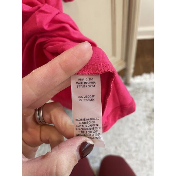 Soft Surroundings Hot Pink V Neck Hoodie Pullover Pockets Soft Stretch Plus 3X - Picture 5 of 8